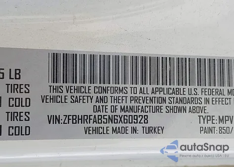 2022 Ram Promaster City Cargo Van from USA, damaged, VIN ZFBHRFAB5N6X60928